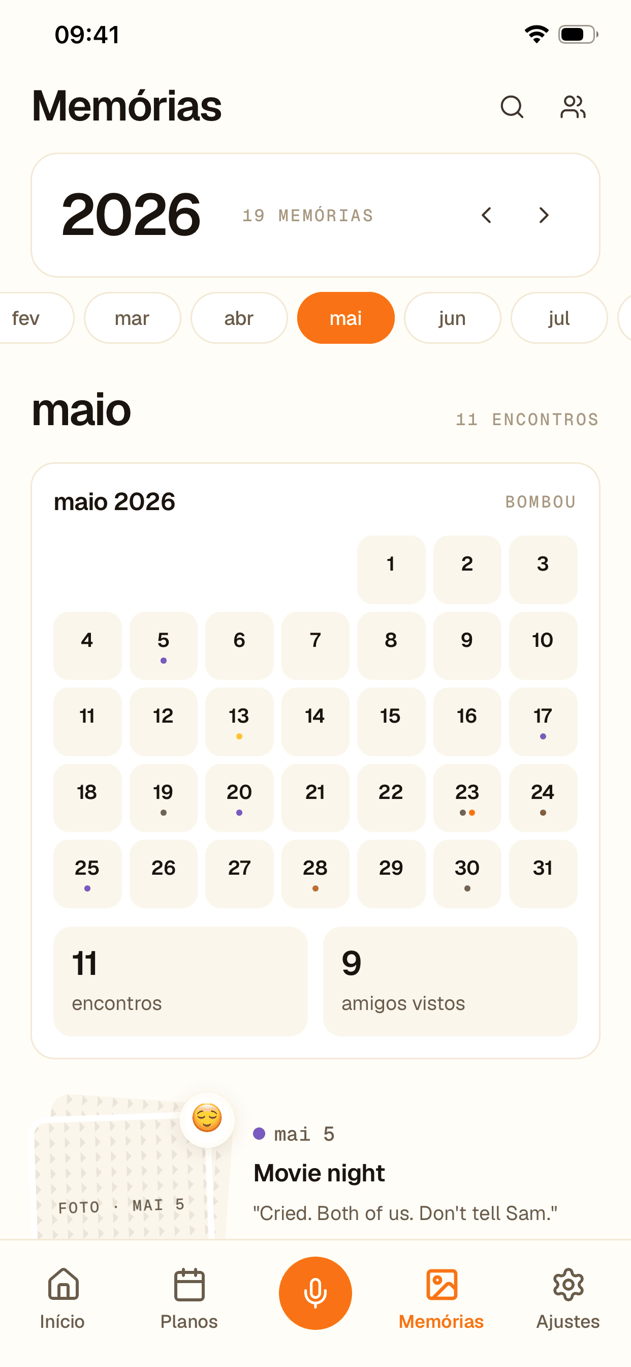 Role o ano todo, organizado por clima.